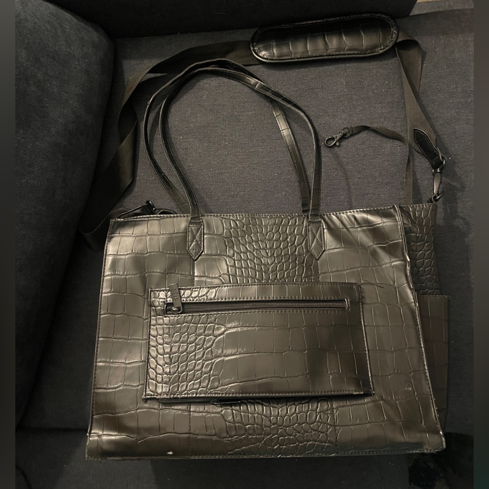 BEIS Black Croc-Embossed Tote Bag